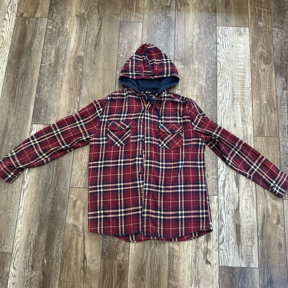 Plaid Hooded Shirt Jacket for Men